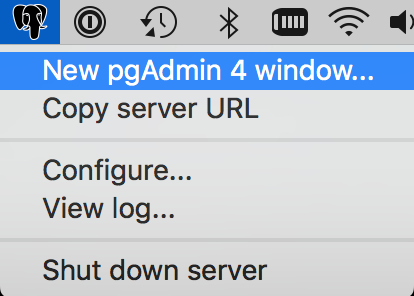 pgAdmin on Mac OS X menu bar icon menu