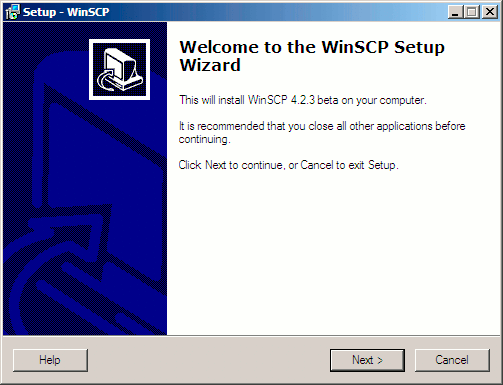 WinSCP setup wizard welcome screen.