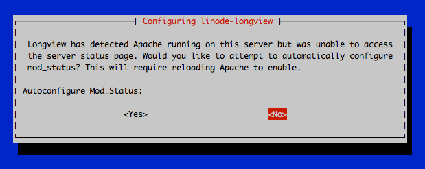 Screenshot of Apache notice when configuring Longview